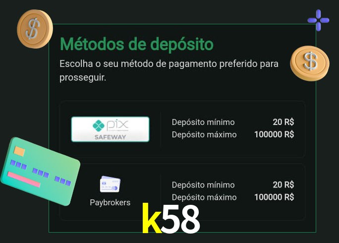 O cassino k58 oferece uma grande variedade de métodos de pagamento